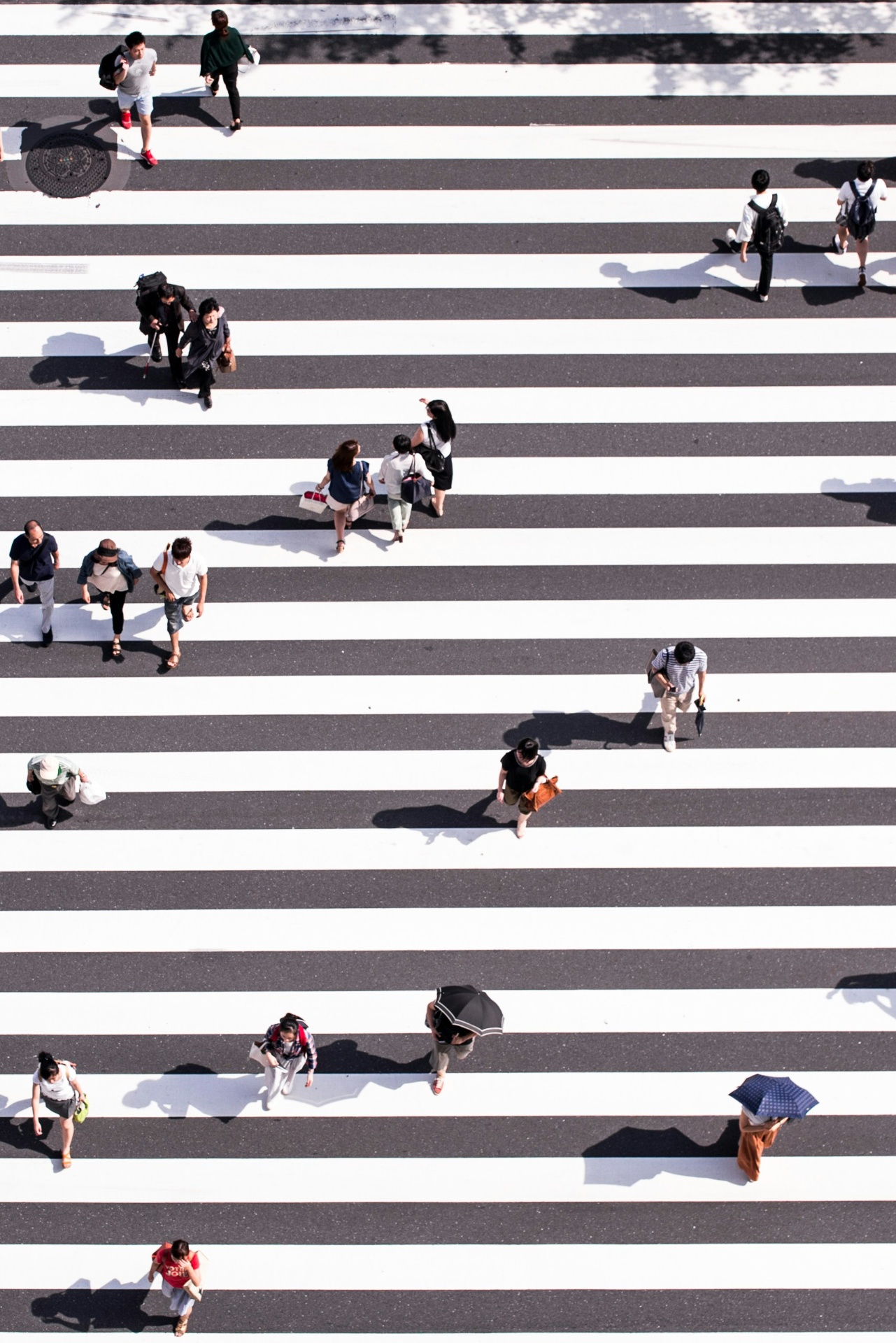 Aerial view of a Tokyo crosswalk.